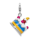Goldia Sterling Silver 3-d Enameled Cake W/Lobster Claw Clasp Charm