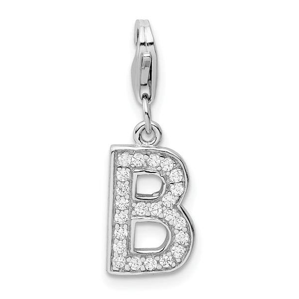 Amore LaVita Sterling Silver CZ Letter B with Lobster Clasp Charm