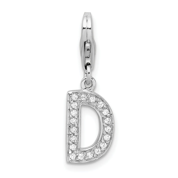 Couture Jewelers- 925 Sterling Silver Rhodium Plated Alphabet Pendant- D Letter Charm with Lobster Claw Clasp Fine Jewelry Design for Men or Women (33mm x 8mm)