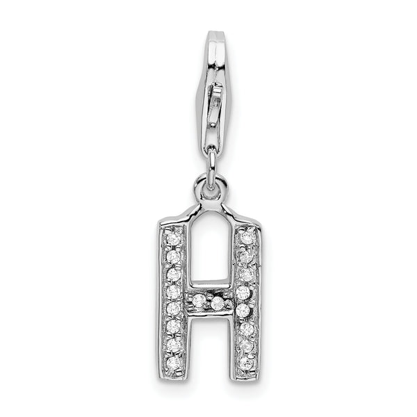Sterling Silver CZ Letter H W/Lobster Claw Clasp Clasp Charm Charms