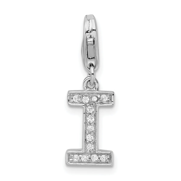 Sterling Silver CZ Letter I with Lobster Clasp Charm