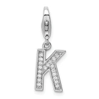Sterling Silver RH CZ Letter K w/Lobster Clasp Charm