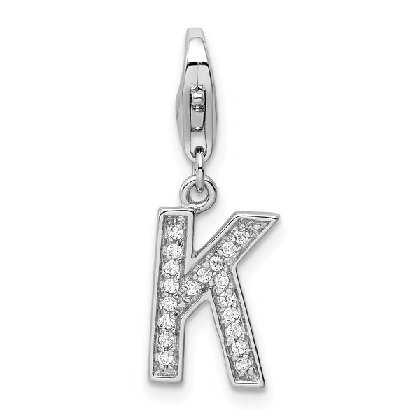 Sterling Silver RH CZ Letter K w/Lobster Clasp Charm