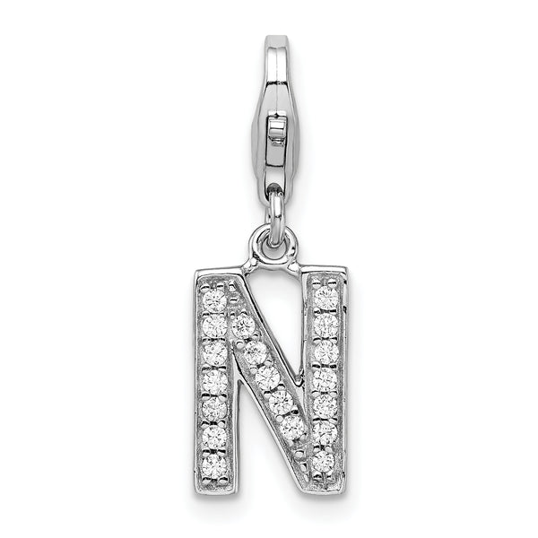 Amore La Vita Sterling Silver Rhodium-plated CZ Letter N Initial Charm