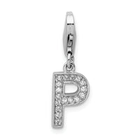 Sterling Silver CZ Letter P W/Lobster Claw Clasp Clasp Charm Charms
