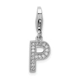 Sterling Silver CZ Letter P W/Lobster Claw Clasp Clasp Charm Charms