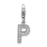 Sterling Silver CZ Letter P W/Lobster Claw Clasp Clasp Charm Charms