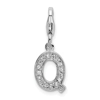 Sterling Silver CZ Letter Q W/Lobster Claw Clasp Clasp Charm Charms