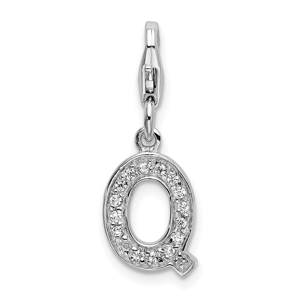 Sterling Silver CZ Letter Q W/Lobster Claw Clasp Clasp Charm Charms