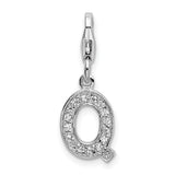 Sterling Silver CZ Letter Q W/Lobster Claw Clasp Clasp Charm Charms