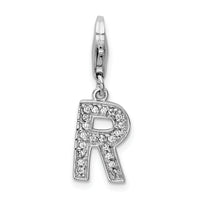 Sterling Silver CZ Letter R W/Lobster Claw Clasp Clasp Charm Charms