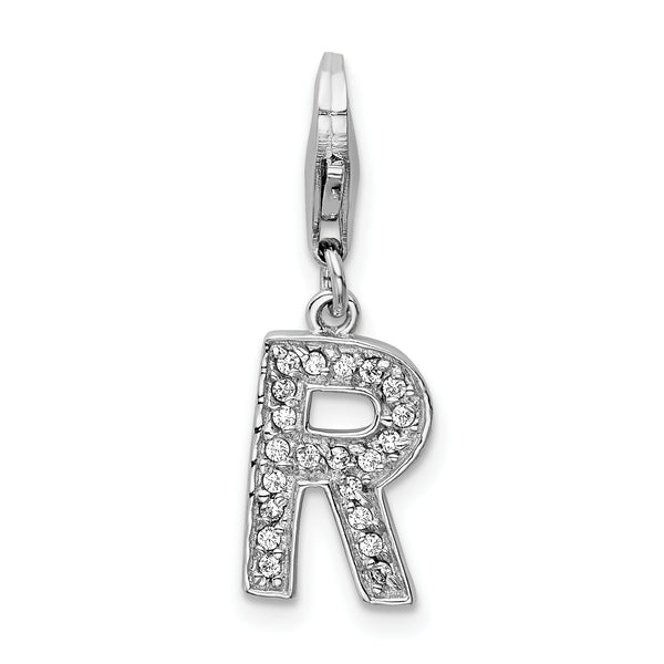 Sterling Silver CZ Letter R W/Lobster Claw Clasp Clasp Charm Charms