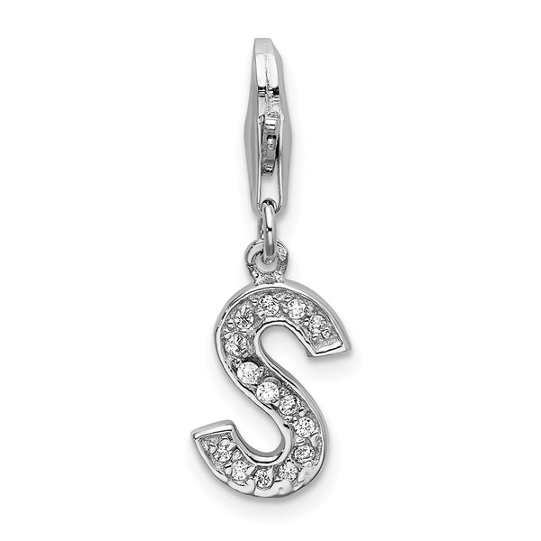Sterling Silver CZ Letter S W/Lobster Claw Clasp Clasp Charm Charms