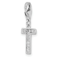 Sterling Silver CZ Letter T W/Lobster Claw Clasp Clasp Charm Charms