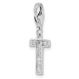 Sterling Silver CZ Letter T W/Lobster Claw Clasp Clasp Charm Charms