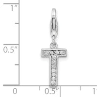 Sterling Silver CZ Letter T W/Lobster Claw Clasp Clasp Charm Charms