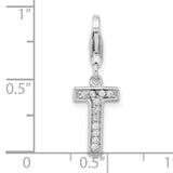 Sterling Silver CZ Letter T W/Lobster Claw Clasp Clasp Charm Charms