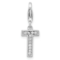 Sterling Silver CZ Letter T W/Lobster Claw Clasp Clasp Charm Charms