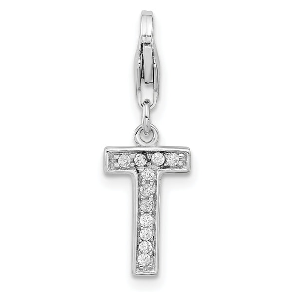 Sterling Silver CZ Letter T W/Lobster Claw Clasp Clasp Charm Charms
