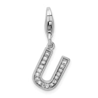 Sterling Silver CZ Letter U W/Lobster Claw Clasp Clasp Charm Charms