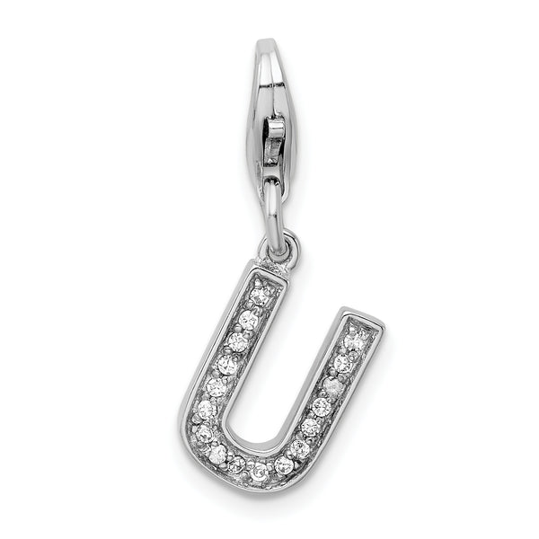 Sterling Silver CZ Letter U W/Lobster Claw Clasp Clasp Charm Charms
