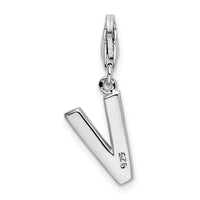 Sterling Silver CZ Letter V W/Lobster Claw Clasp Clasp Charm Charms