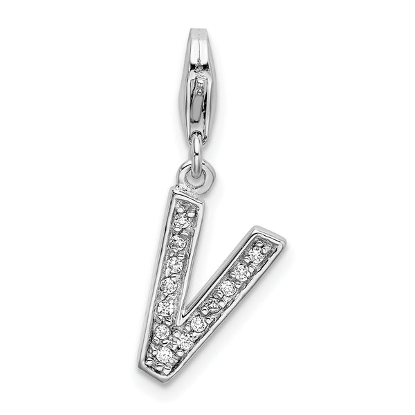 Sterling Silver CZ Letter V W/Lobster Claw Clasp Clasp Charm Charms