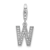 Sterling Silver CZ Letter W W/Lobster Claw Clasp Clasp Charm Charms