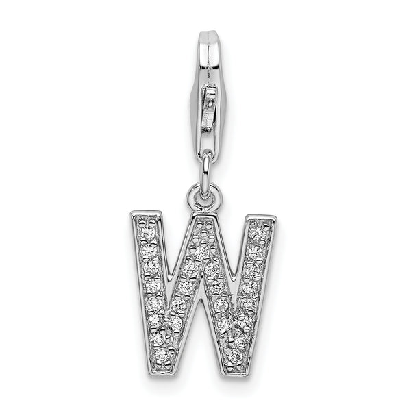 Sterling Silver CZ Letter W W/Lobster Claw Clasp Clasp Charm Charms