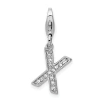 Sterling Silver CZ Letter X W/Lobster Claw Clasp Clasp Charm Charms