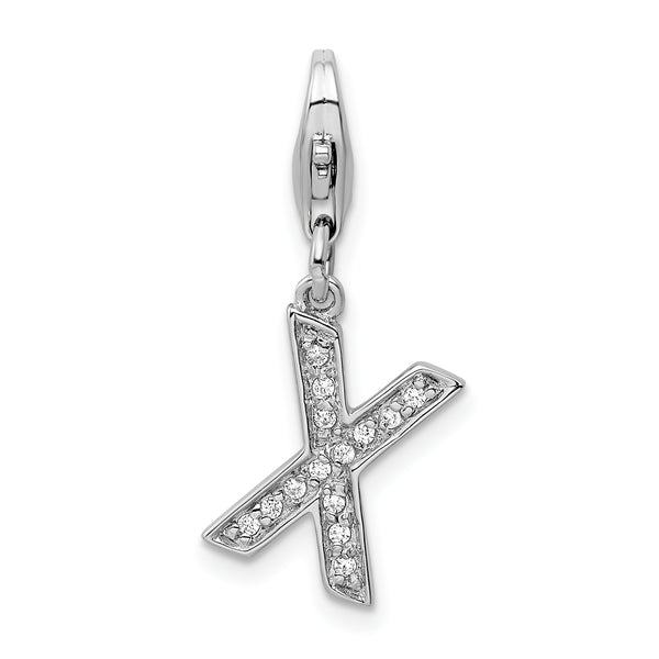 Sterling Silver CZ Letter X W/Lobster Claw Clasp Clasp Charm Charms