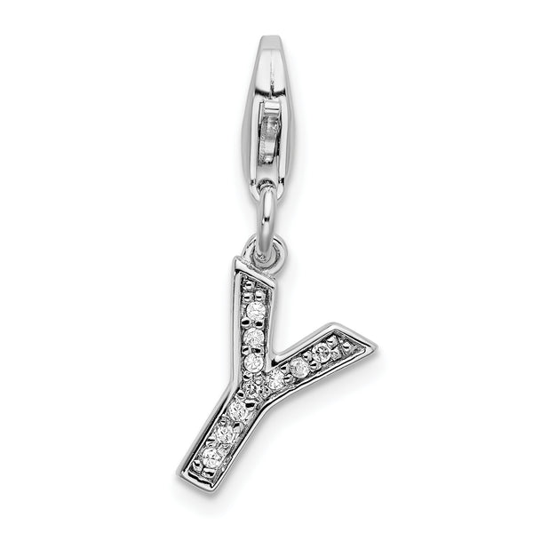 Sterling Silver CZ Letter Y W/Lobster Claw Clasp Clasp Charm Charms