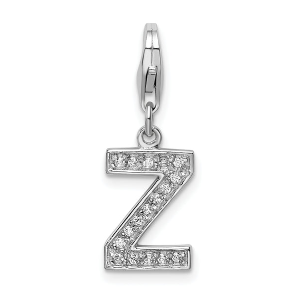 Sterling Silver CZ Letter Z with Lobster Clasp Charm