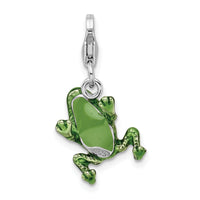 Goldia Sterling Silver 3-d Enameled Frog W/Lobster Claw Clasp Charm