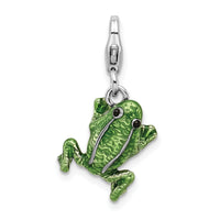 Goldia Sterling Silver 3-d Enameled Frog W/Lobster Claw Clasp Charm