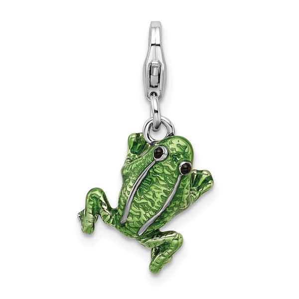 Goldia Sterling Silver 3-d Enameled Frog W/Lobster Claw Clasp Charm