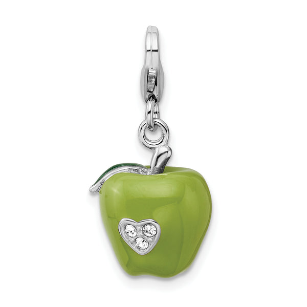 Goldia Sterling Silver Rhodium 3-d Enameled Apple W/Lobster Claw Clasp Charm