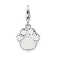 Sterling Silver Rhodium Enameled Paw Print w/Lobster Clasp Charm
