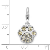 Sterling Silver Rhodium Enameled Paw Print w/Lobster Clasp Charm