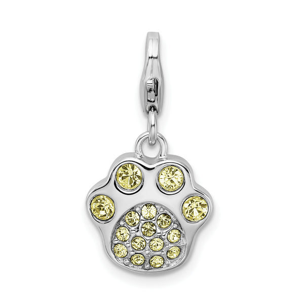 Sterling Silver Rhodium Enameled Paw Print w/Lobster Clasp Charm