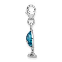 Sterling Silver Rhodium Enameled Globe w/Lobster Clasp Charm