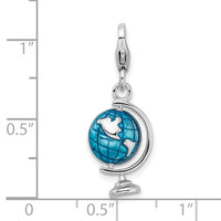 Sterling Silver Rhodium Enameled Globe w/Lobster Clasp Charm