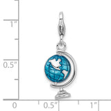 Sterling Silver Rhodium Enameled Globe w/Lobster Clasp Charm