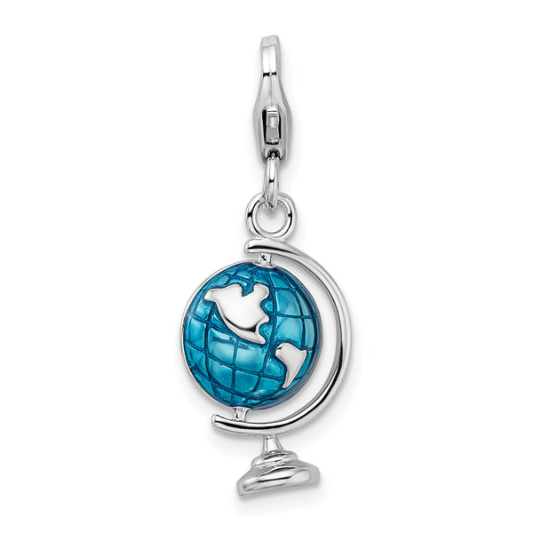 Sterling Silver Rhodium Enameled Globe w/Lobster Clasp Charm