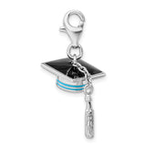 Sterling Silver Polished And Enamel Graduation Cap Charm