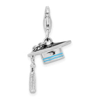 Sterling Silver Polished And Enamel Graduation Cap Charm