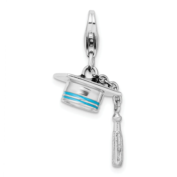 Sterling Silver Polished And Enamel Graduation Cap Charm