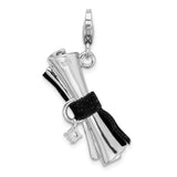 Sterling Silver 3-D CZ Ribboned Diploma with Lobster Clasp Charm
