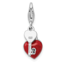Goldia Sterling Silver Enameled 3D Heart and Key Charm