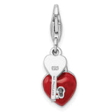 Goldia Sterling Silver Enameled 3D Heart and Key Charm